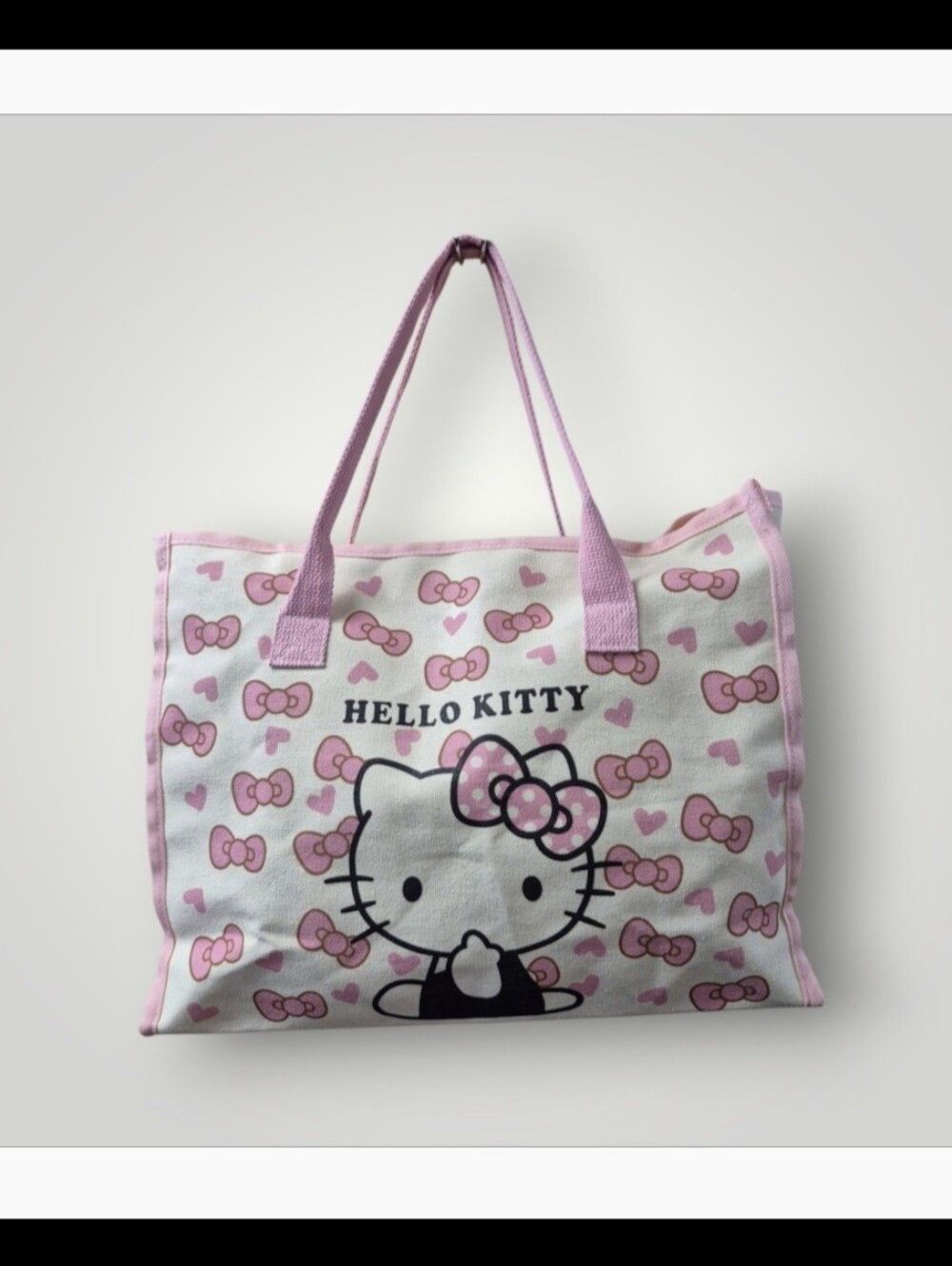 Hello Kitty Pink and White Canvas Tote with Bow Print